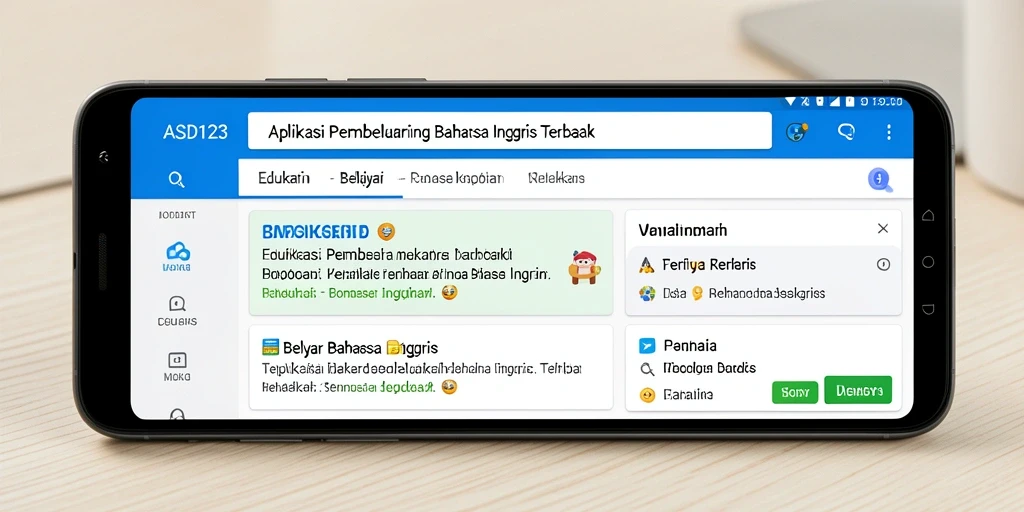 Antarmuka aplikasi ASD123 untuk Belajar Bahasa Inggris.
