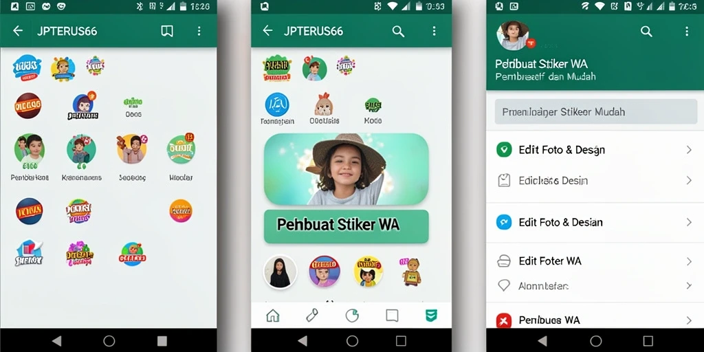 Screenshot aplikasi JPTERUS66 menampilkan antarmuka pembuat stiker yang menarik.