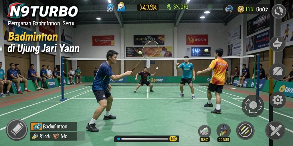Tampilan antarmuka permainan badminton yang menarik dan responsif.